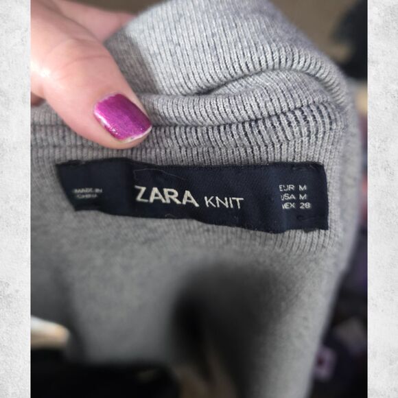 ZARA Knit Open Front Longline Coat Cardigan Jacket Black & Gray  (Size M) - Picture 8 of 8